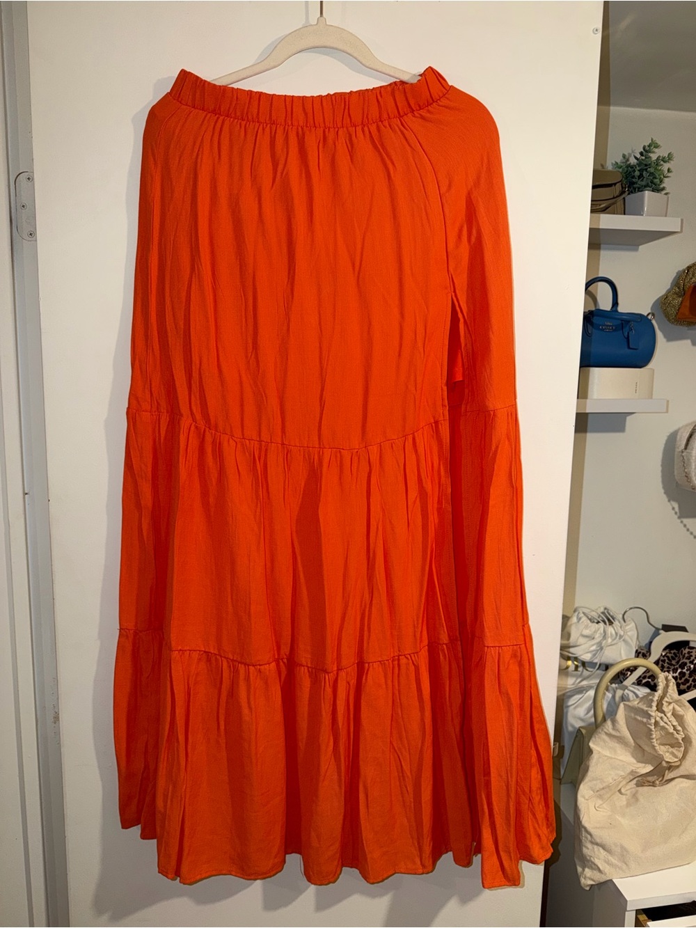 Fashion Nova Bright Orange Tiered Maxi Skirt